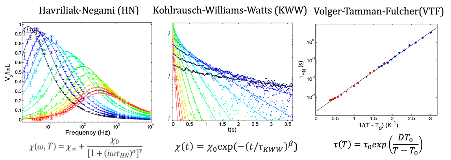 The
frequency (HN) and time (KWW) dependence of the susceptibility along with the
VTF temperature dependence of relaxation times, together reveal that the
monopole fluid is a supercooled spin liquid.